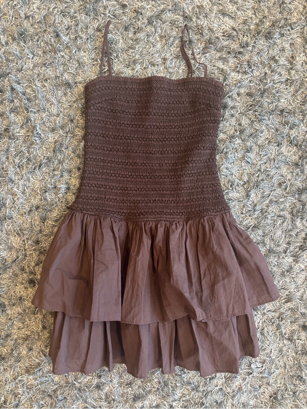 Dynamite Chocolate Brown Smocked Tiered Mini Dress - Picture 4 of 4